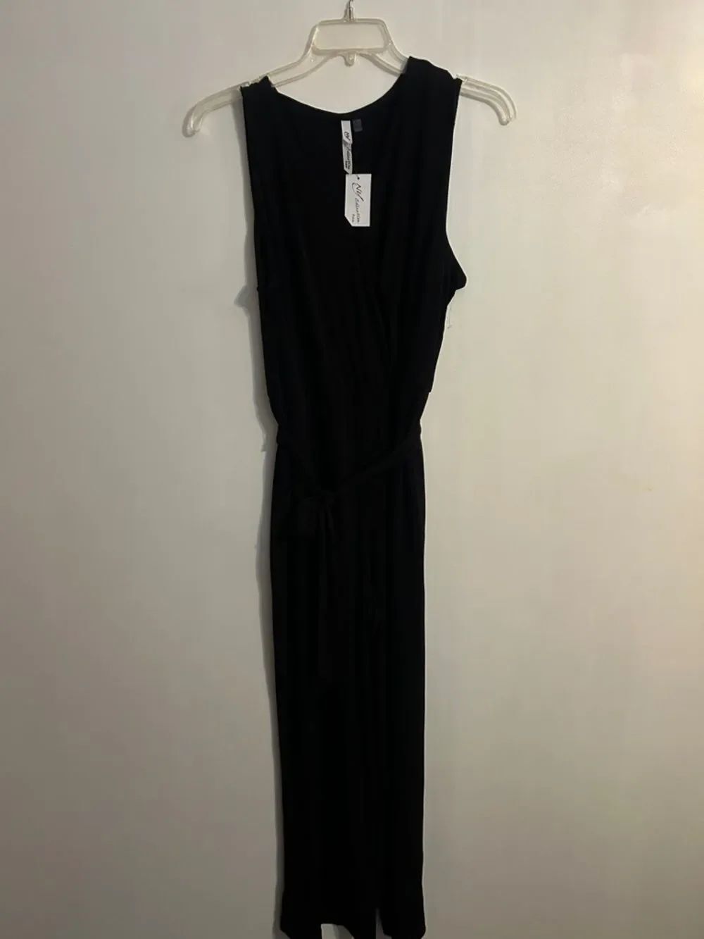 NY Collection Sleeveless Black Jumpsuit with Tie Waist